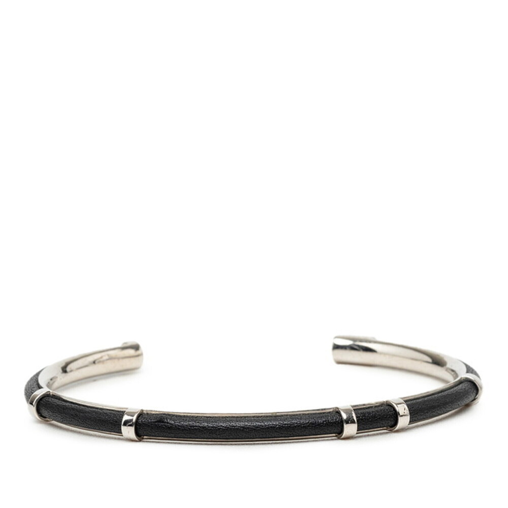 Christian Dior Dior Bangle Black Silver Leather Metal Women's